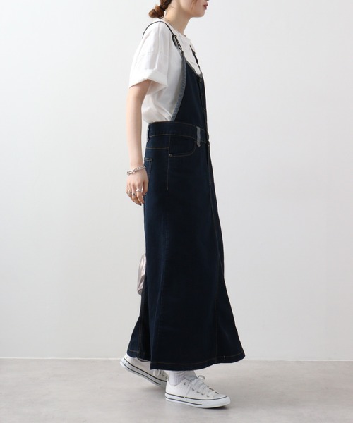 atONE(アットワン)の「atONE デニムマキシ丈スカートサロペット(サロペット/オーバーオール・レディース・ブルー/ネイビー・LL/3L/4L/L/M)」の5枚目の写真