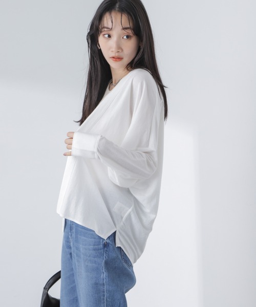 NANO universe（ナノユニバース）の「シアーカットシャツカーディガン（カーディガン/ボレロ・レディース・ホワイト/ブラック/グレー系その他4・FREE）」の6枚目の写真