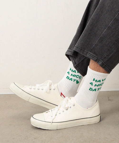 Purple&Yellow（パープルアンドイエロー）の「"ＨＡＶＥ Ａ ＮＩＣＥ ＤＡＹ" ショートソックス（ソックス/靴下・メンズ・ホワイト/ブラック・25-27CM）」の9枚目の写真