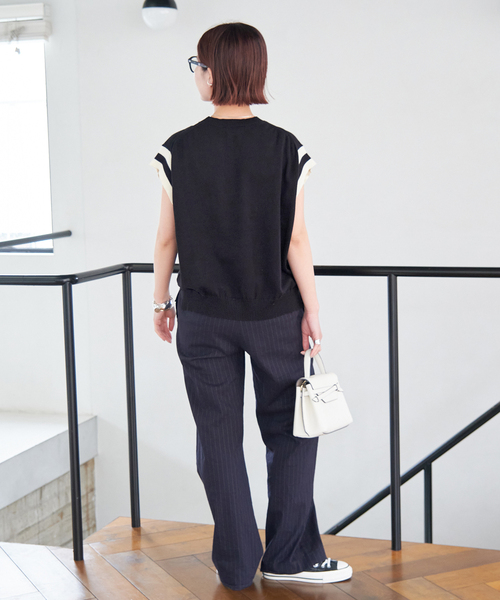 Spick & Span(スピックアンドスパン)の「ロゴジャガード フレンチスリーブニット(ニット/セーター・レディース・ブラック・FREE)」の5枚目の写真