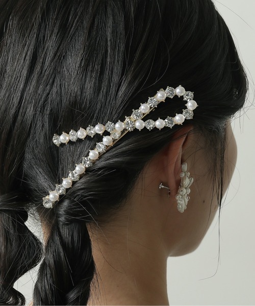 ノット デザイン パール ビジュー ヘアクリップ 結婚式 お呼ばれ 