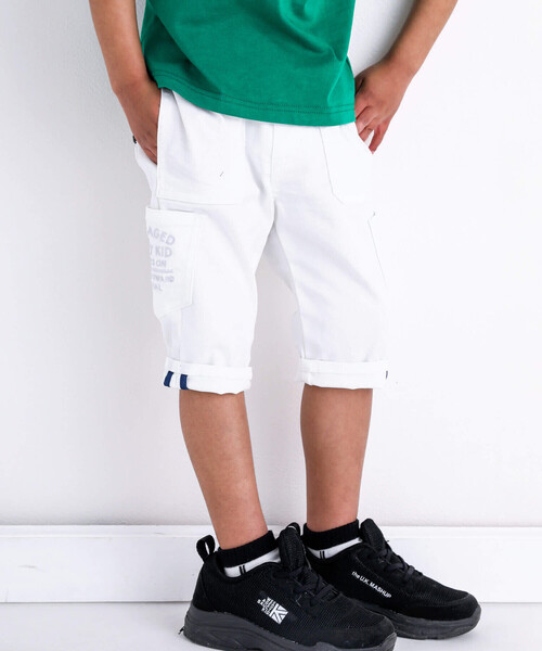 【セール】6分丈ロゴ刺しゅうデニムパンツ(100~160cm)（デニムパンツ）｜WASK（ワスク）