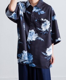 VIVIENNE TAM 花柄半袖シャツ ネイビー サイズ0 半袖シャツ メンズ おしゃれ 七分袖 トップス 麻シャツ フレンチリネン