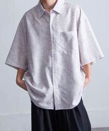 オーバーサイズ花柄ドレープ 半袖 シャツ/オーバーサイズ フラワーデザインレギュラーカラーシャツ 柄シャツ