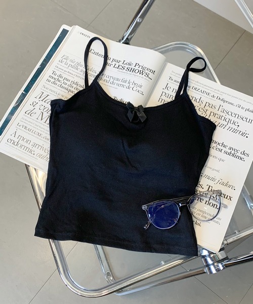 non-hedge（ノンヘッジ）の「リボンモチーフリブキャミソール（キャミソール・レディース・オフホワイト/グレー/ブラック・FREE）」の2枚目の写真