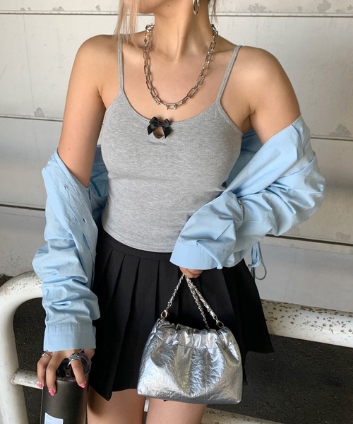 non-hedge（ノンヘッジ）の「リボンモチーフリブキャミソール（キャミソール・レディース・オフホワイト/グレー/ブラック・FREE）」の5枚目の写真