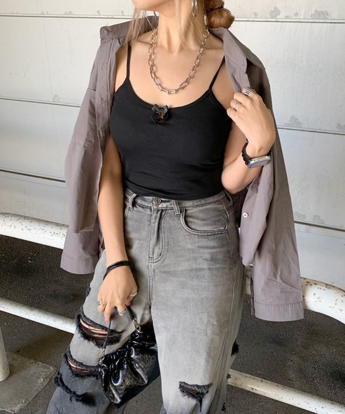 non-hedge（ノンヘッジ）の「リボンモチーフリブキャミソール（キャミソール・レディース・オフホワイト/グレー/ブラック・FREE）」の11枚目の写真