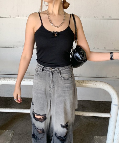 non-hedge（ノンヘッジ）の「リボンモチーフリブキャミソール（キャミソール・レディース・オフホワイト/グレー/ブラック・FREE）」の10枚目の写真