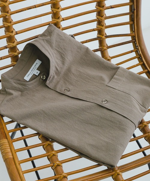 JOG COTTONバンドカラー半袖シャツ 半袖シャツ メンズ綿麻半袖シャツ韓国 韓国系 春夏