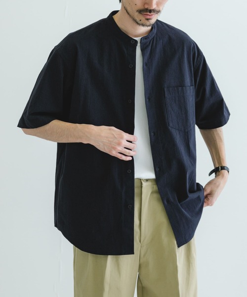 URBAN RESEARCH（アーバンリサーチ）の「JOG COTTONバンドカラー半袖シャツ（シャツ/ブラウス・メンズ・モカ/ネイビー/ブルー系その他/ホワイト・MEDIUM/LARGE）」の16枚目の写真