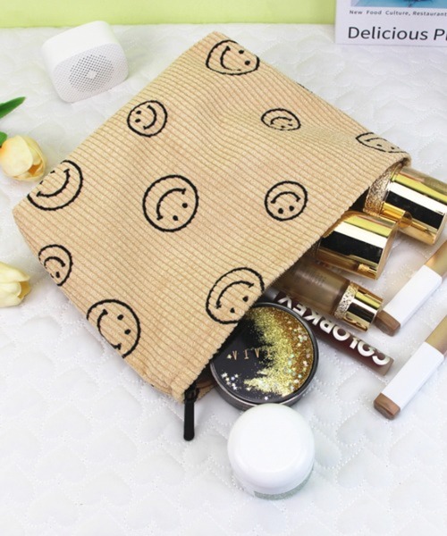 Pochi Pouch/スマイル柄 コーデュロイ ミニ ポーチ（ポーチ）｜Pochi
