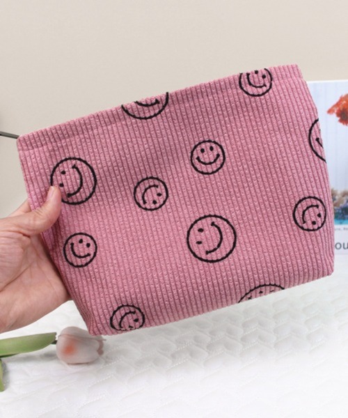 いちご柄 コーデュロイ ポーチ セール】Pochi Pouch/スマイル柄 コーデュロイ ミニ ポーチ（ポーチ