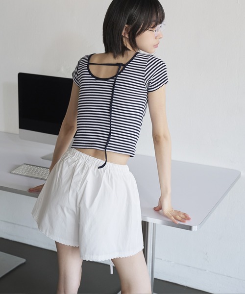 UNE MANSION（ユヌマンション）の「【インナーレース付き】【ホームウェア/ビーチウェア】ウエストゴムフロントボタンレースショートパンツ（その他パンツ・レディース・アイボリー/スカイブルー・FREE）」の8枚目の写真