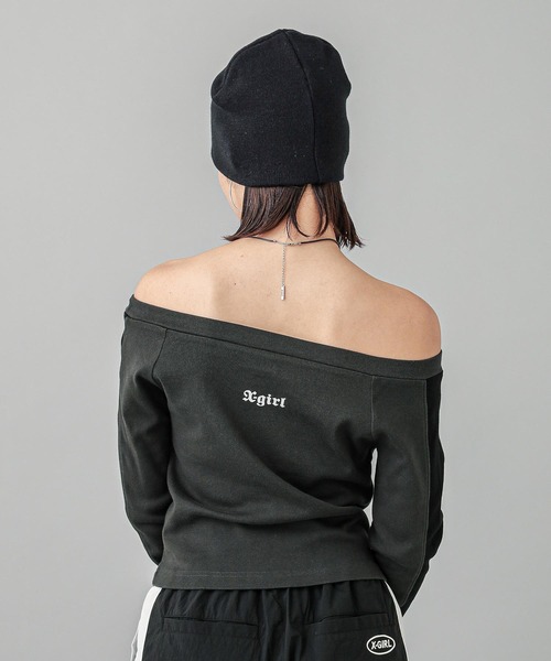 X-girl（エックスガール）の「OFF THE SHOULDER L/S TOP（Tシャツ/カットソー・レディース・オフホワイト/オリーブ/チャコール・S/M）」の7枚目の写真