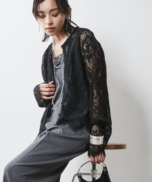 CHIC STYLE(シックスタイル)の「<大きいサイズ>レースカーディガン シックスタイル(カーディガン/ボレロ・レディース・ブラック/オフホワイト・LL/3L/4L/5L/L)」の8枚目の写真