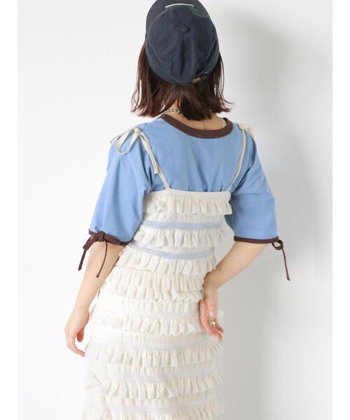 ehka sopo(エヘカソポ)の「袖リボンワンポイント刺繍リンガーT(Tシャツ/カットソー・レディース・オフホワイト/ブラック/サックスブルー/キナリ・F)」の13枚目の写真