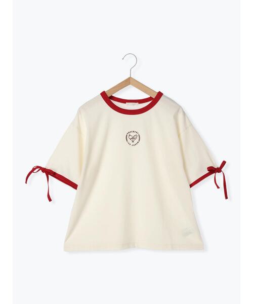 ehka sopo(エヘカソポ)の「袖リボンワンポイント刺繍リンガーT(Tシャツ/カットソー・レディース・オフホワイト/ブラック/サックスブルー/キナリ・F)」の14枚目の写真