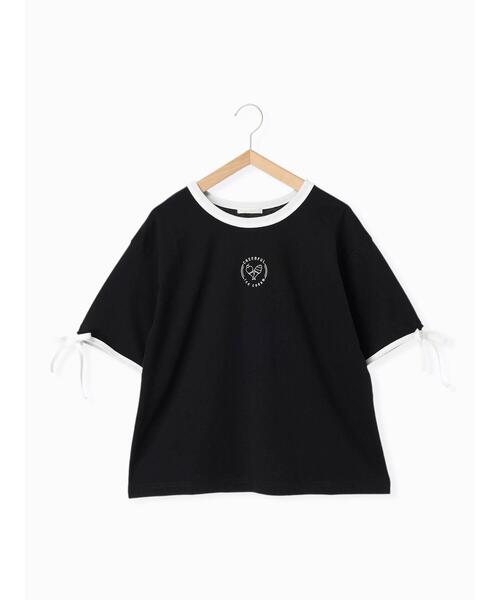ehka sopo(エヘカソポ)の「袖リボンワンポイント刺繍リンガーT(Tシャツ/カットソー・レディース・オフホワイト/ブラック/サックスブルー/キナリ・F)」の15枚目の写真