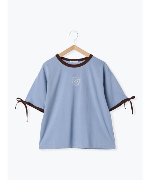 ehka sopo(エヘカソポ)の「袖リボンワンポイント刺繍リンガーT(Tシャツ/カットソー・レディース・オフホワイト/ブラック/サックスブルー/キナリ・F)」の17枚目の写真