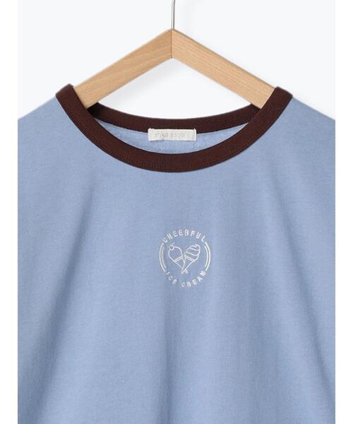 ehka sopo(エヘカソポ)の「袖リボンワンポイント刺繍リンガーT(Tシャツ/カットソー・レディース・オフホワイト/ブラック/サックスブルー/キナリ・F)」の19枚目の写真