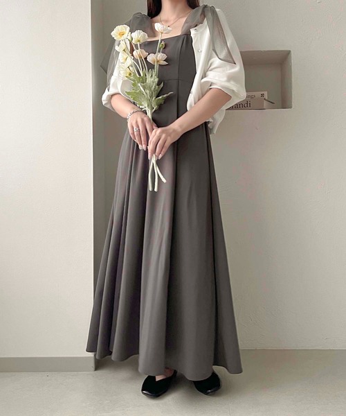 apres jour clair（アプレジュールクレア）の「【apres jour clair】アソート肩リボンキャミワンピース【ZOZOTOWN限定アイテム】（ワンピース・レディース・ホワイト系その他/グレー/アイボリー/ブラック・X-LARGE/フリー）」の4枚目の写真