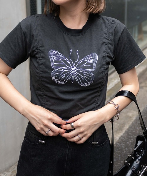 WEGO（ウィゴー）の「WEGO/バタフライドロストラインストーンT（Tシャツ/カットソー・レディース・ホワイト/ブラック/ピンク・FREE）」の22枚目の写真