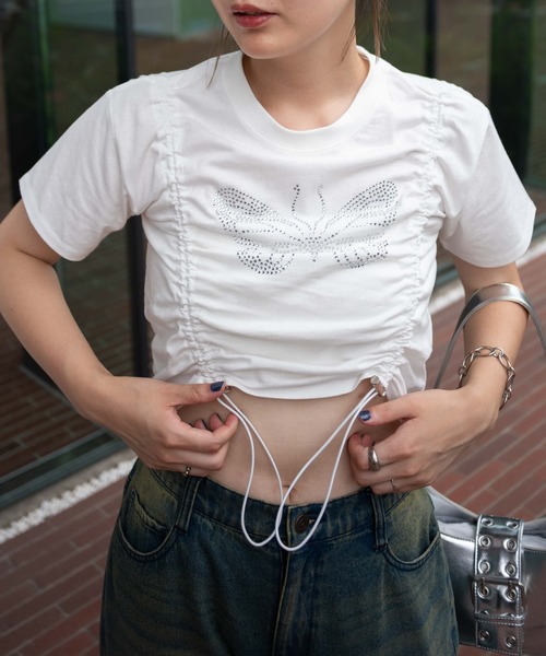 WEGO（ウィゴー）の「WEGO/バタフライドロストラインストーンT（Tシャツ/カットソー・レディース・ホワイト/ブラック/ピンク・FREE）」の17枚目の写真