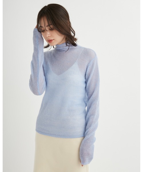 emmi(エミ)の「シアータートルネックモヘアニットトップス(ニット/セーター・レディース・ライトブルー/アイボリー/ブラック・FREE)」の21枚目の写真