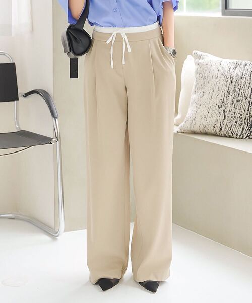 KOBE LETTUCE（コウベレタス）の「ダブルウエストタックワイドパンツ（スラックス・レディース・ブラック/グレー/ベージュ・PM/M）」の3枚目の写真