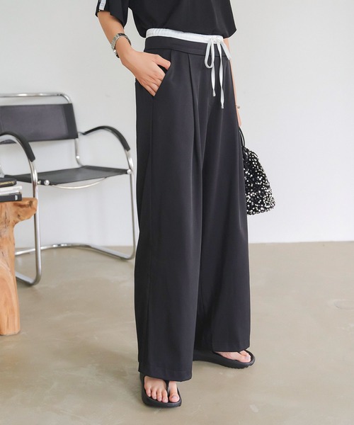 KOBE LETTUCE（コウベレタス）の「ダブルウエストタックワイドパンツ（スラックス・レディース・ブラック/グレー/ベージュ・PM/M）」の12枚目の写真