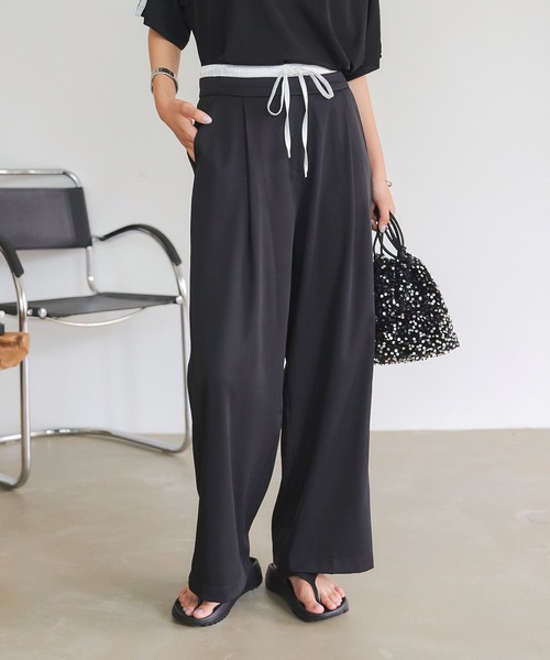 KOBE LETTUCE（コウベレタス）の「ダブルウエストタックワイドパンツ（スラックス・レディース・ブラック/グレー/ベージュ・PM/M）」の13枚目の写真