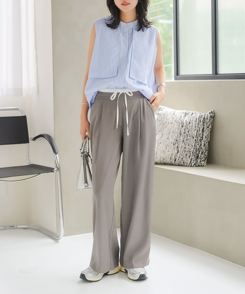 KOBE LETTUCE（コウベレタス）の「ダブルウエストタックワイドパンツ（スラックス・レディース・ブラック/グレー/ベージュ・PM/M）」の14枚目の写真