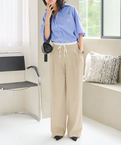 KOBE LETTUCE（コウベレタス）の「ダブルウエストタックワイドパンツ（スラックス・レディース・ブラック/グレー/ベージュ・PM/M）」の6枚目の写真