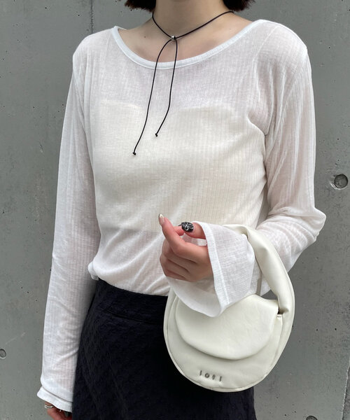 mline（エムライン）の「[mline]スリットシアーロンT（Tシャツ/カットソー・レディース・オフホワイト/ブルー/ブラック/イエロー・FREE）」の5枚目の写真