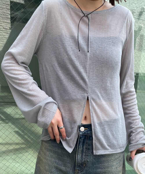 mline（エムライン）の「[mline]スリットシアーロンT（Tシャツ/カットソー・レディース・オフホワイト/ブルー/ブラック/イエロー・FREE）」の12枚目の写真
