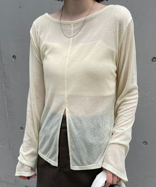 mline（エムライン）の「[mline]スリットシアーロンT（Tシャツ/カットソー・レディース・オフホワイト/ブルー/ブラック/イエロー・FREE）」の16枚目の写真