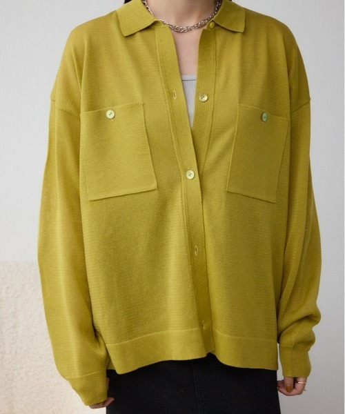 AZUL by moussy(アズールバイマウジー)の「襟付きシアーカーディガン(カーディガン/ボレロ・レディース・イエロー/パープル/ブラック・FREE)」の1枚目の写真