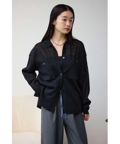 シーマリー　cccmalie シアーポロ襟ロングカットソー　ブラック　黒 シーマリー cccmalie シアーポロ襟ロングカットソー ブラック 黒