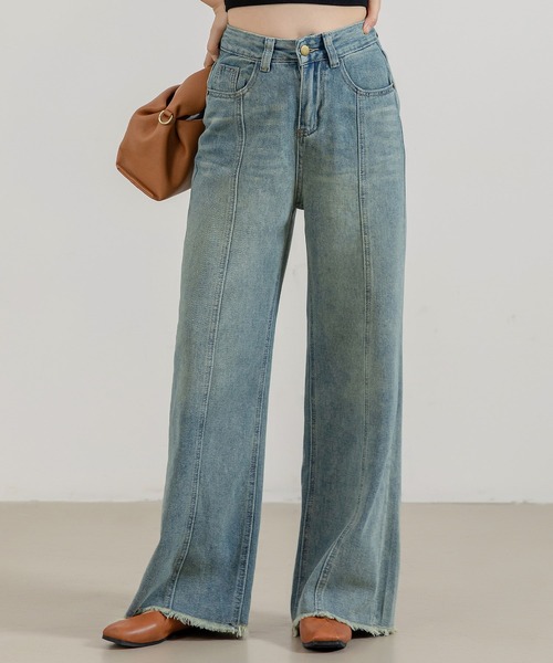 セール】レディース ヴィンテージライクセンターラインフリンジデニム