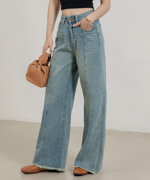 DAY CLOSET(デイ クローゼット)の「レディース ヴィンテージライクセンターラインフリンジデニムパンツ(デニムパンツ・レディース・ブルー・M/S/XL/L)」の3枚目の写真
