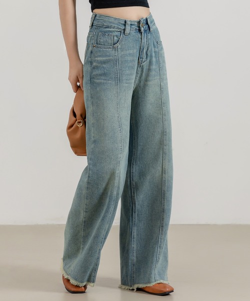 DAY CLOSET(デイ クローゼット)の「レディース ヴィンテージライクセンターラインフリンジデニムパンツ(デニムパンツ・レディース・ブルー・M/S/XL/L)」の4枚目の写真