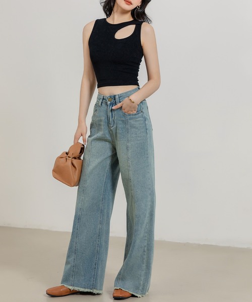 DAY CLOSET(デイ クローゼット)の「レディース ヴィンテージライクセンターラインフリンジデニムパンツ(デニムパンツ・レディース・ブルー・M/S/XL/L)」の7枚目の写真