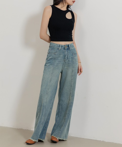 DAY CLOSET(デイ クローゼット)の「レディース ヴィンテージライクセンターラインフリンジデニムパンツ(デニムパンツ・レディース・ブルー・M/S/XL/L)」の8枚目の写真