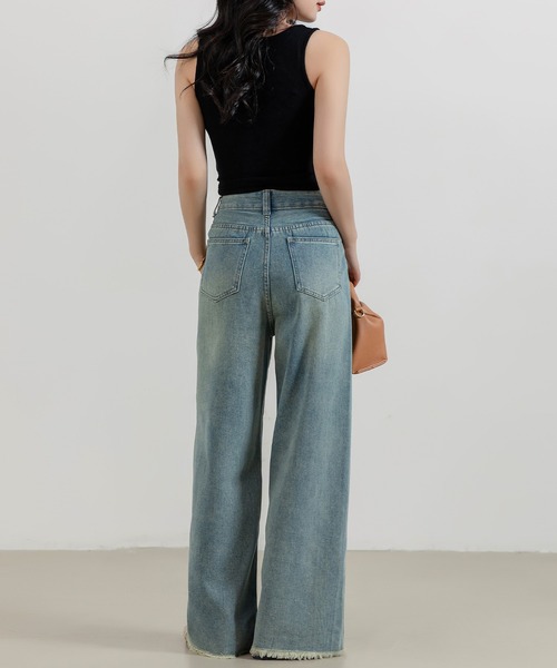 DAY CLOSET(デイ クローゼット)の「レディース ヴィンテージライクセンターラインフリンジデニムパンツ(デニムパンツ・レディース・ブルー・M/S/XL/L)」の10枚目の写真