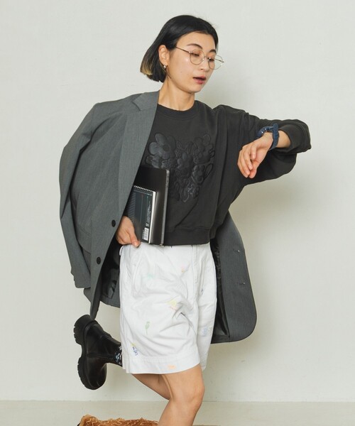 FREAK'S STORE（フリークスストア）の「YMYM × FREAK'S STORE/ワイエムワイエム 別注 Heart of flower Sweat shirt/別注ハートオブフラワースウェット/発泡プリント（スウェット・レディース・サックスブルー/オフホワイト/チャコール・ﾌﾘ-）」の3枚目の写真