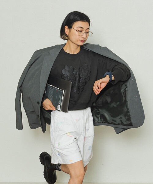FREAK'S STORE（フリークスストア）の「YMYM × FREAK'S STORE/ワイエムワイエム 別注 Heart of flower Sweat shirt/別注ハートオブフラワースウェット/発泡プリント（スウェット・レディース・サックスブルー/オフホワイト/チャコール・ﾌﾘ-）」の9枚目の写真