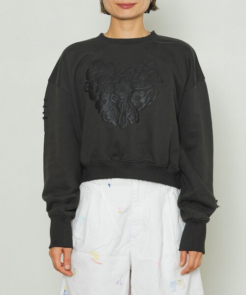 FREAK'S STORE（フリークスストア）の「YMYM × FREAK'S STORE/ワイエムワイエム 別注 Heart of flower Sweat shirt/別注ハートオブフラワースウェット/発泡プリント（スウェット・レディース・サックスブルー/オフホワイト/チャコール・ﾌﾘ-）」の10枚目の写真