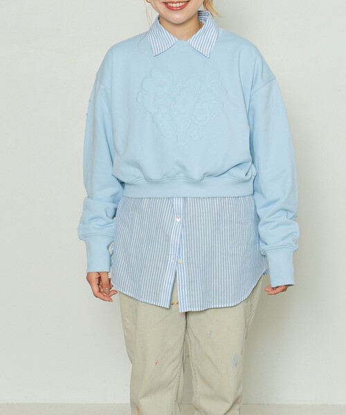 FREAK'S STORE（フリークスストア）の「YMYM × FREAK'S STORE/ワイエムワイエム 別注 Heart of flower Sweat shirt/別注ハートオブフラワースウェット/発泡プリント（スウェット・レディース・サックスブルー/オフホワイト/チャコール・ﾌﾘ-）」の15枚目の写真