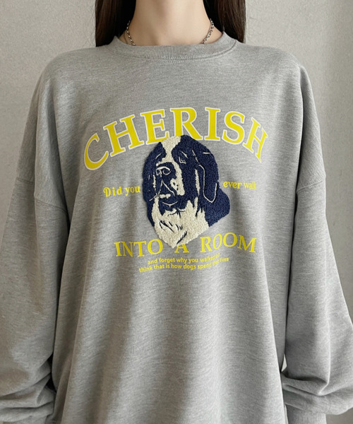 Eclat one（エクラワン）の「【Eclat one】サガラ刺繍 ドッグ カレッジロゴデザイン 裏毛スウェット（スウェット・レディース・グレー/ダークグリーン/ブラック/バーガンディー・FREE）」の5枚目の写真