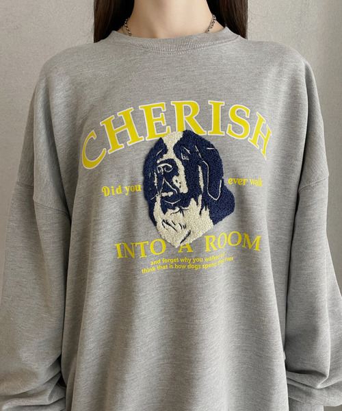 Eclat one（エクラワン）の「【Eclat one】サガラ刺繍 ドッグ カレッジロゴデザイン 裏毛スウェット（スウェット・レディース・グレー/ダークグリーン/ブラック/バーガンディー・FREE）」の6枚目の写真